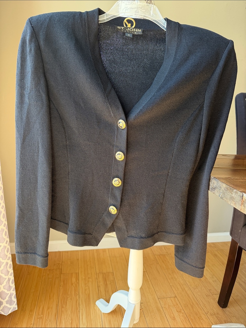 St. John Vintage Black Santana Knit Gold Buttons
